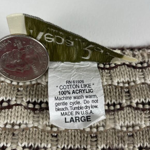 Vintage Knit Cream Brown Sweater Cardigan Button Up Made in New York Size Large - Picture 8 of 9